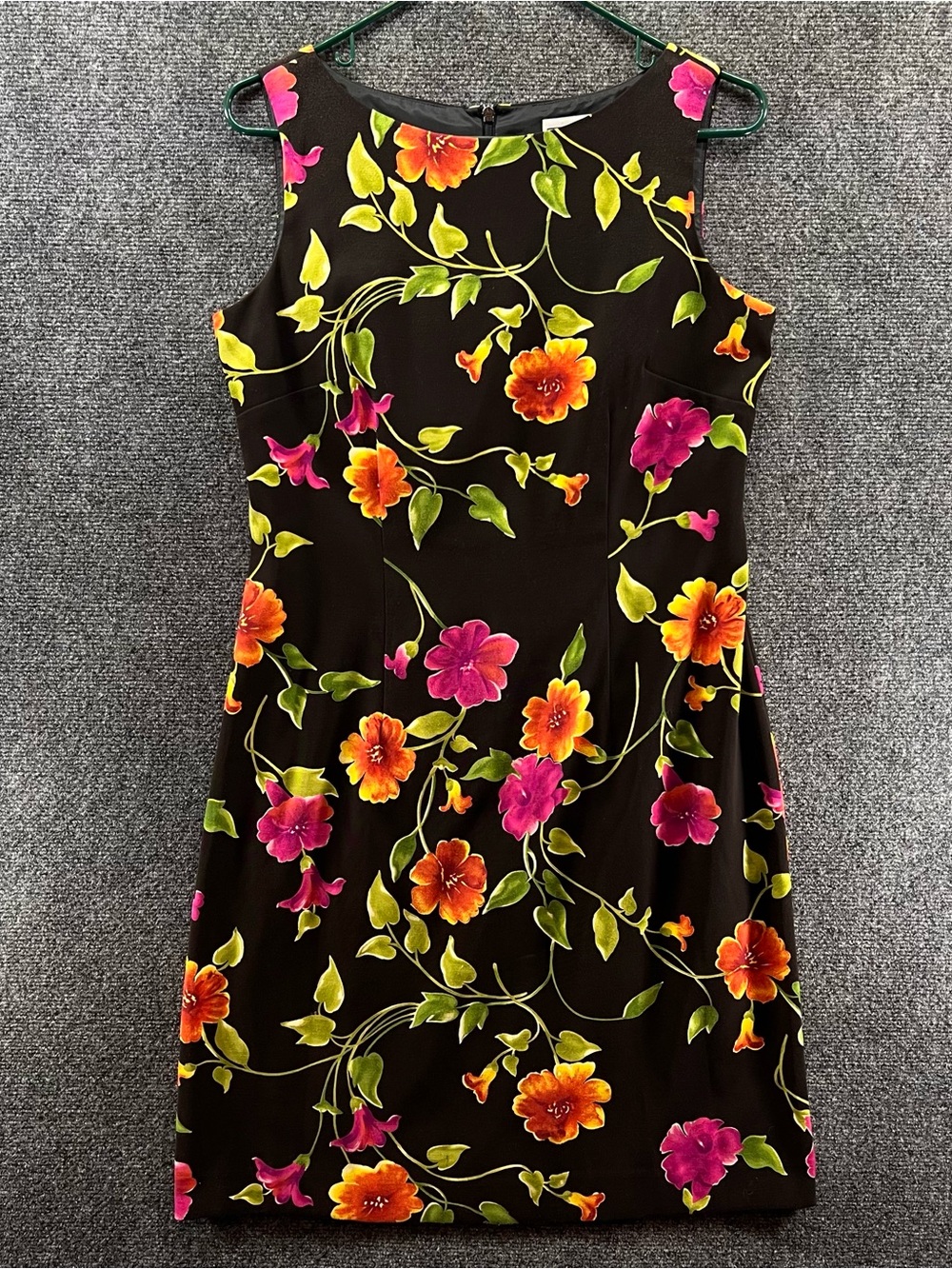 Vtg Jessica Howard Sleeveless Shift Dress Womens 8 Black Floral 90s Retro Whimsy